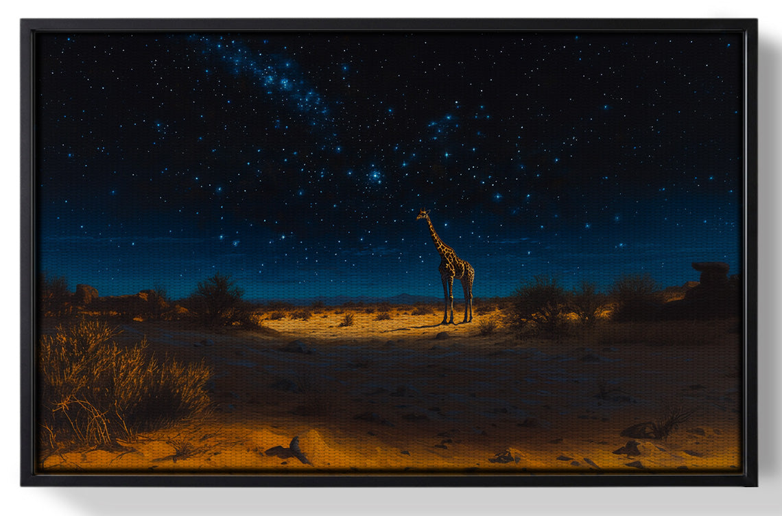 Framed Lone Giraffe Night Safari Black African American canvas print for home decor