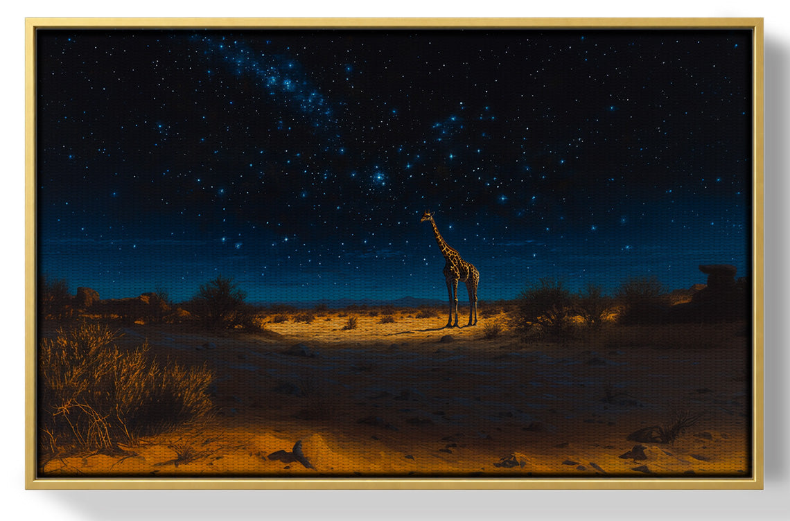 Lone Giraffe Night Safari Black African American canvas print view 37