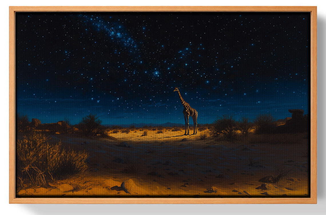 Lone Giraffe Night Safari Black African American canvas print view 43