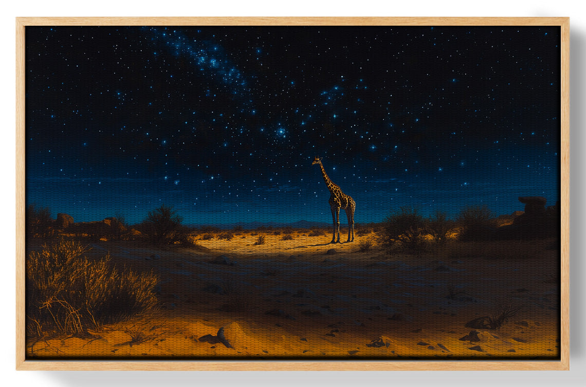 Lone Giraffe Night Safari Black African American canvas print view 49
