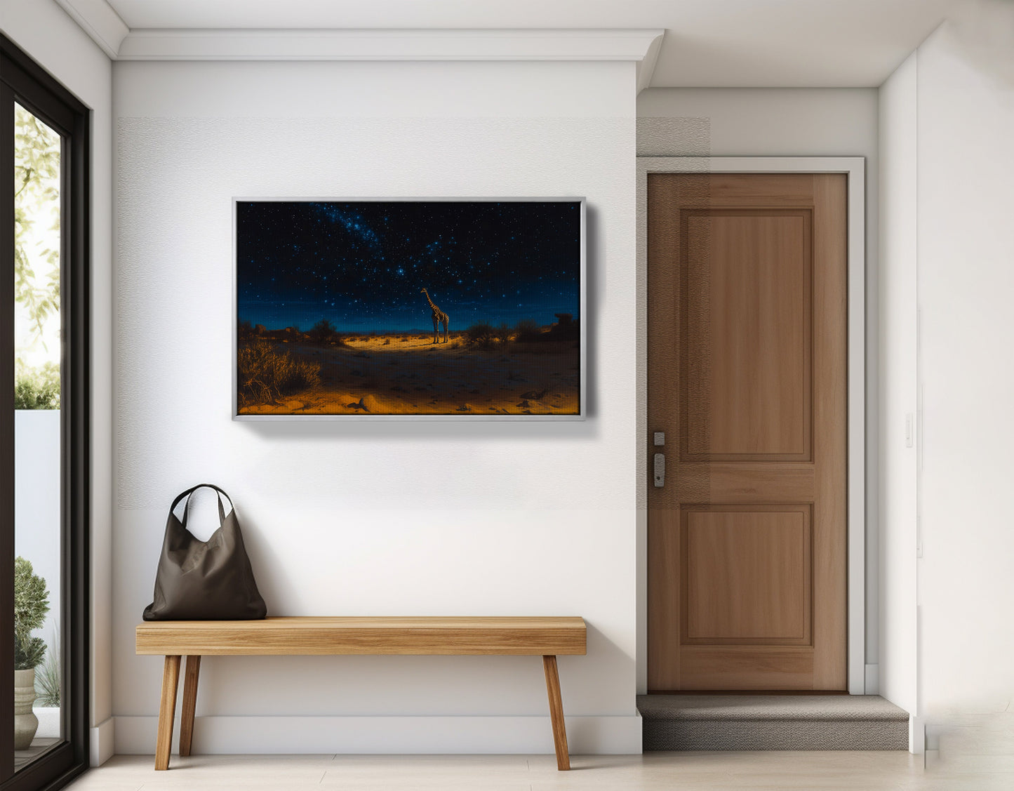 Lone Giraffe Night Safari Black African American canvas print view 59
