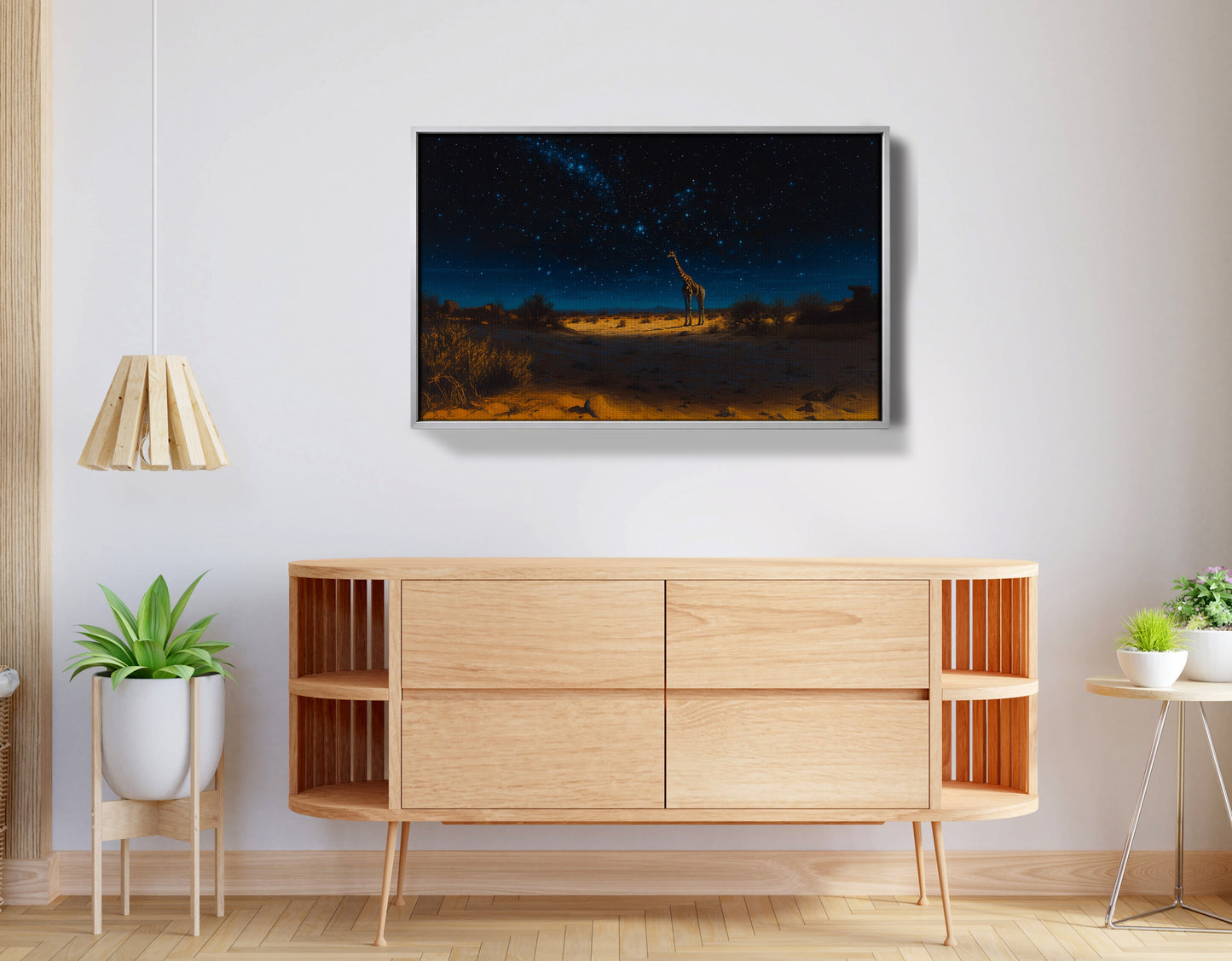 Lone Giraffe Night Safari Black African American canvas print view 56
