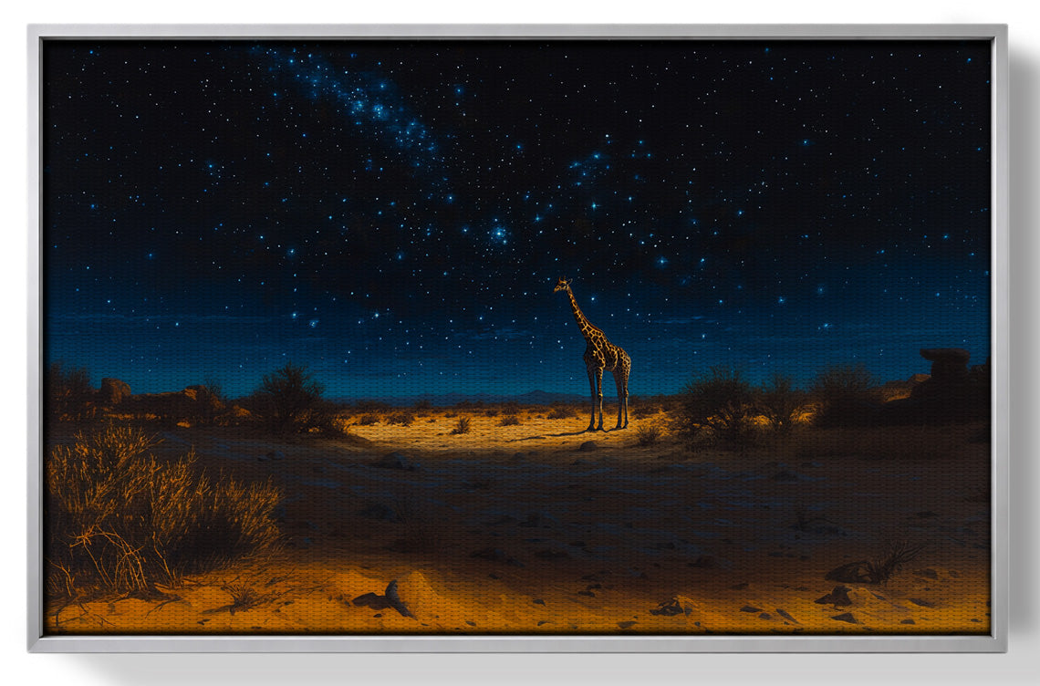 Lone Giraffe Night Safari Black African American canvas print view 55