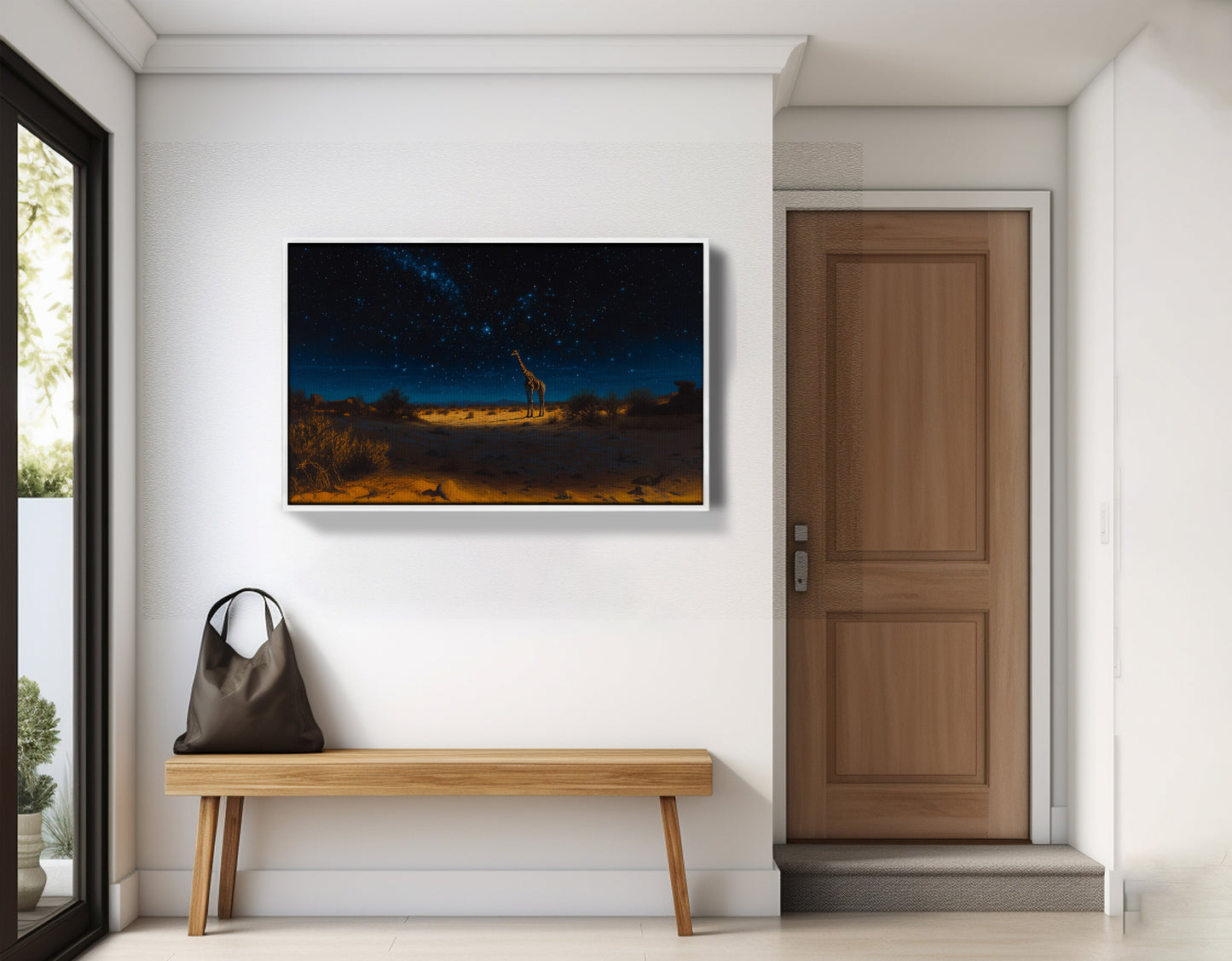 Lone Giraffe Night Safari Black African American canvas print view 65
