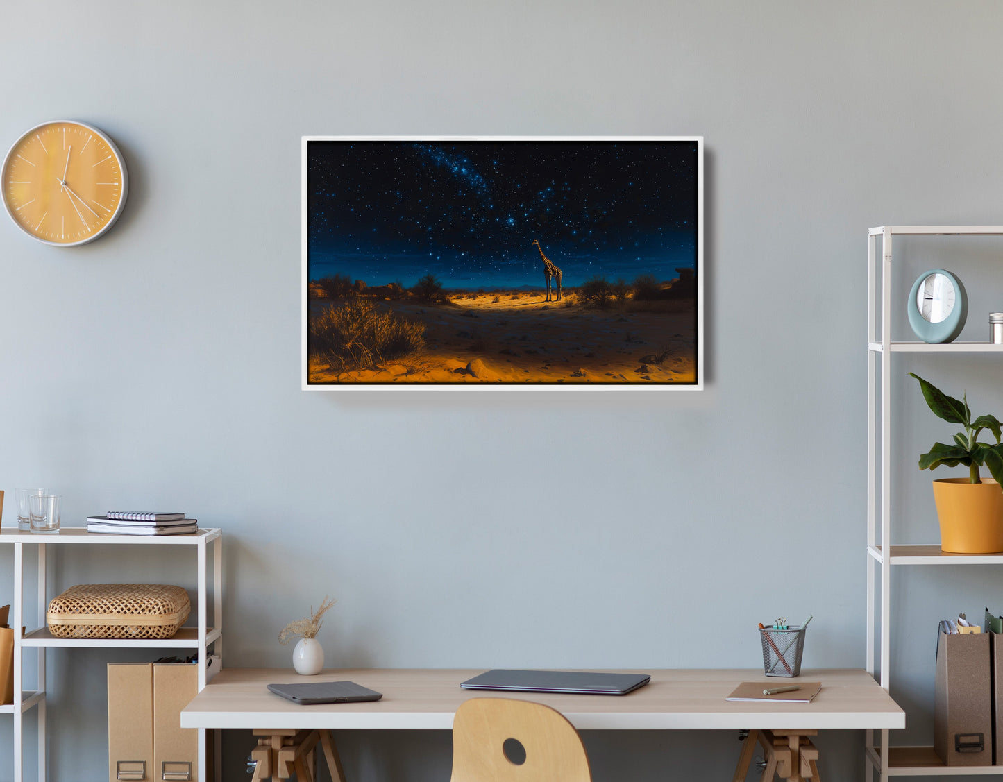 Lone Giraffe Night Safari Black African American canvas print view 66
