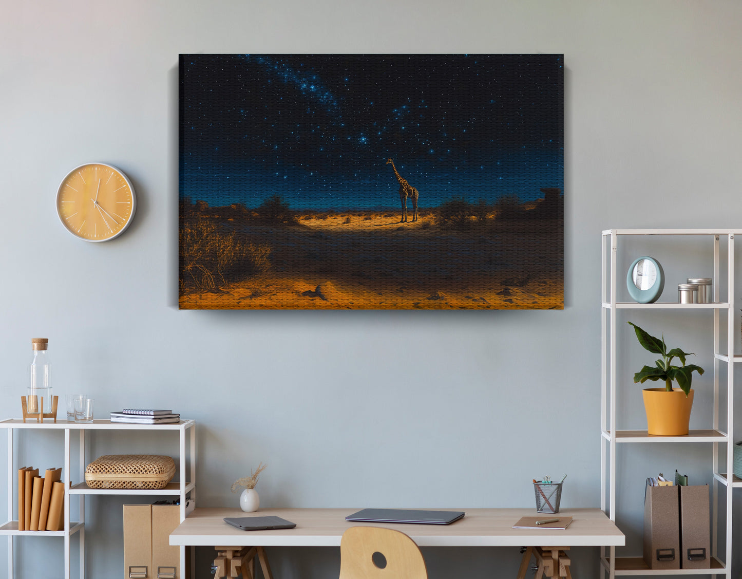 Lone Giraffe Night Safari Black African American canvas print view 18