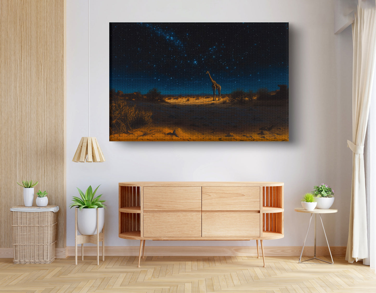 Lone Giraffe Night Safari Black African American canvas print view 14