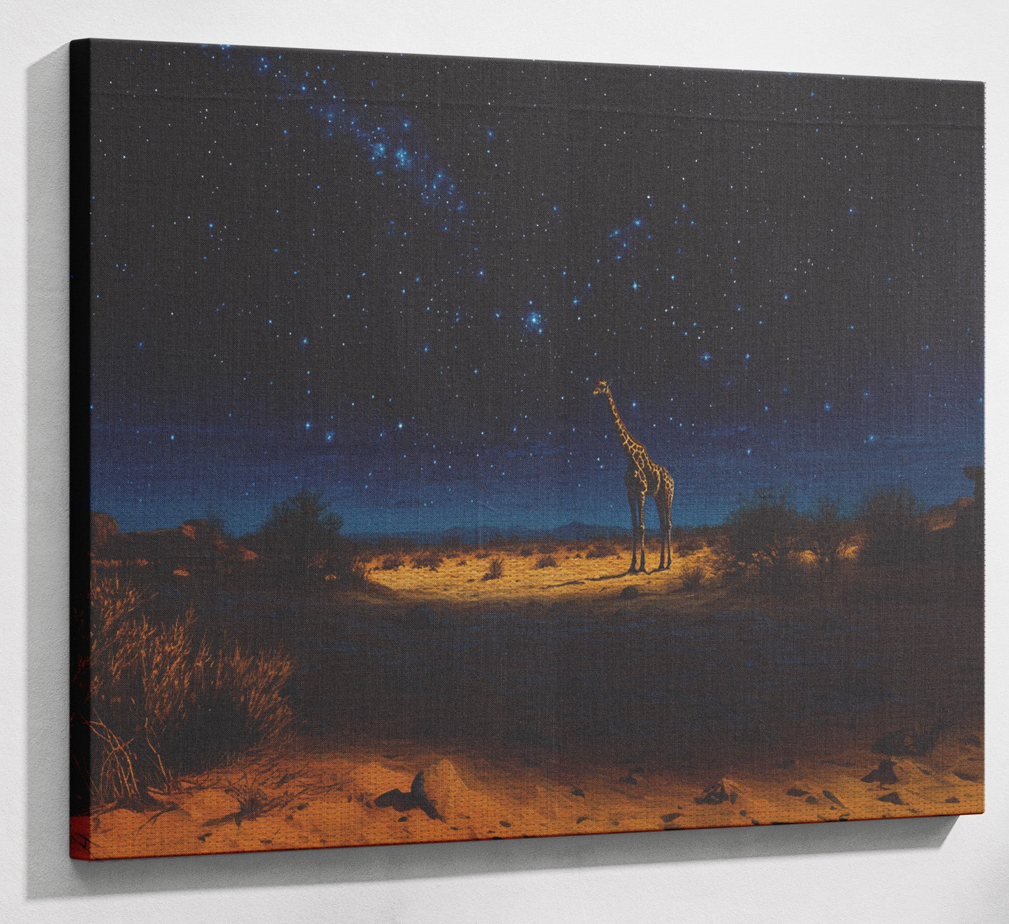 Lone Giraffe Night Safari Black African American canvas print view 13