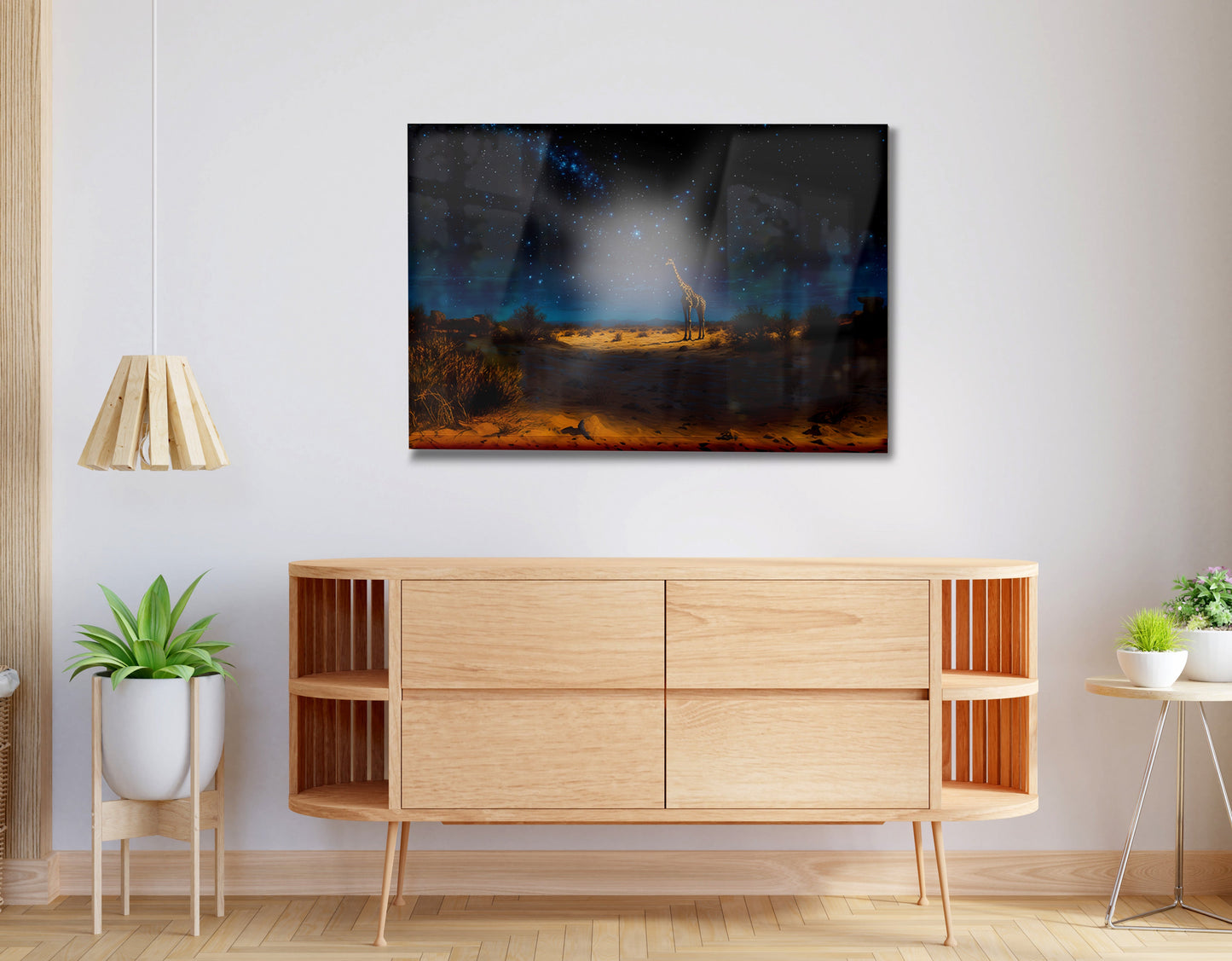 Lone Giraffe Night Safari Black African American canvas print view 20