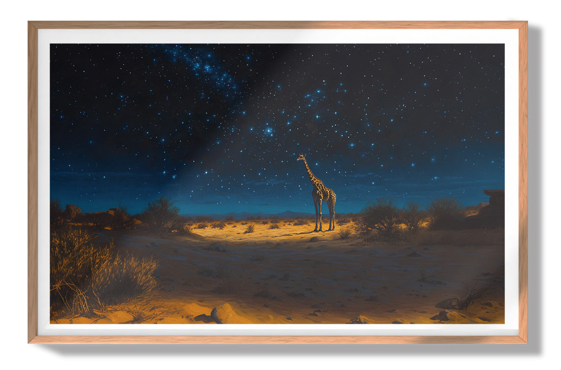 Lone Giraffe Night Safari Black African American canvas print view 79