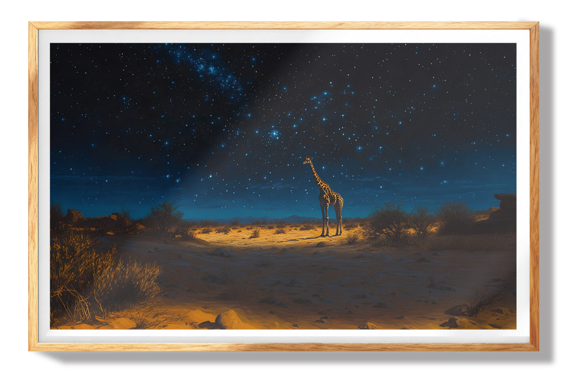 Lone Giraffe Night Safari Black African American canvas print view 73