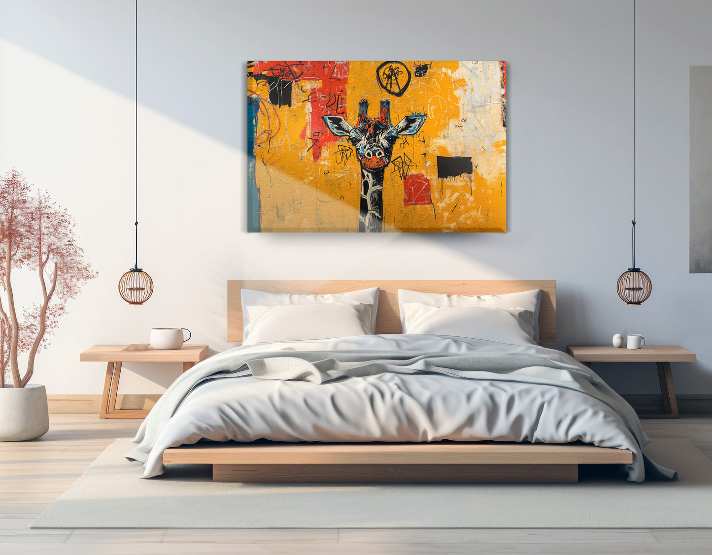 Urban Giraffe Graffiti African American canvas print displayed as bedroom wall decor