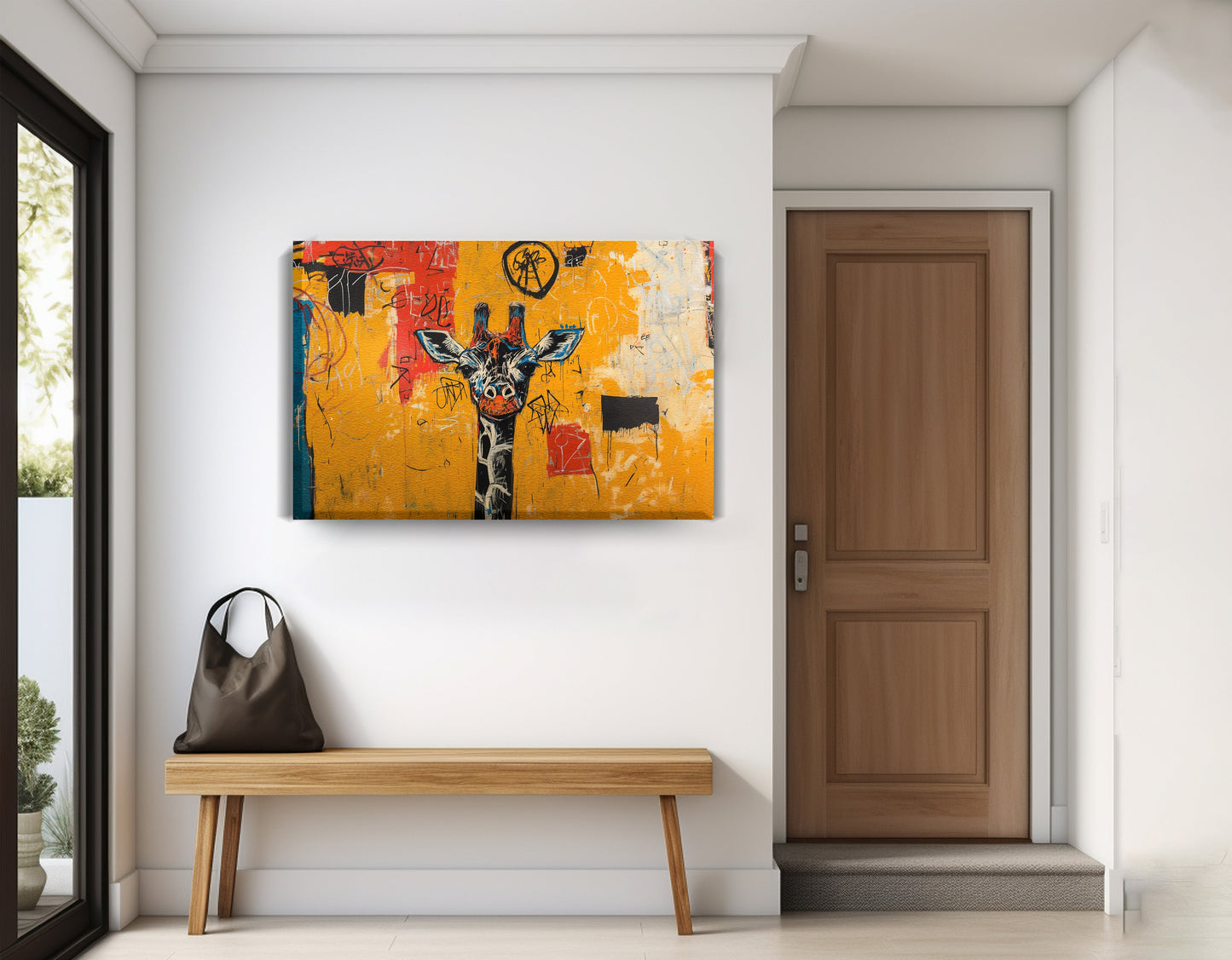 Urban Giraffe Graffiti African American canvas print displayed as entryway wall decor