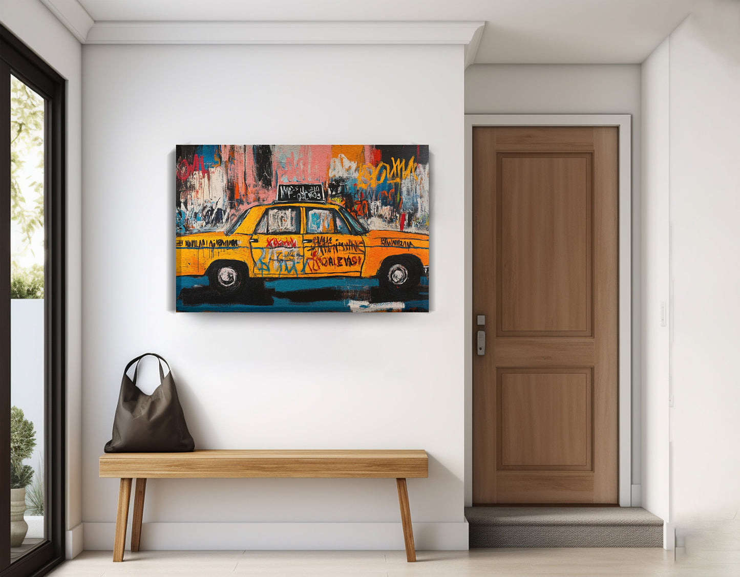 Yellow Taxi Urban Black African American canvas print displayed as entryway wall decor