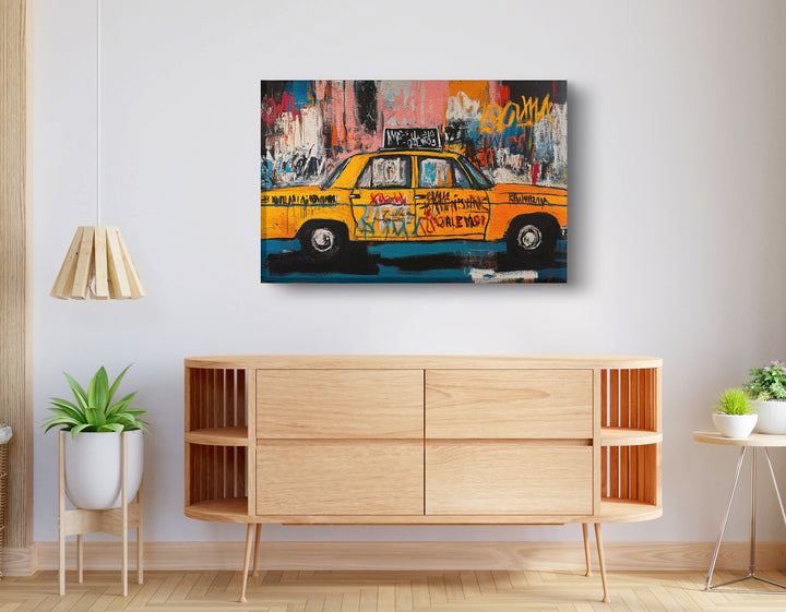 Yellow Taxi Urban Black Wall Art