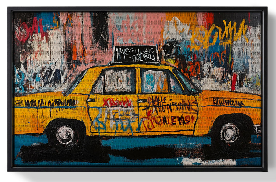 Framed Yellow Taxi Urban Black African American canvas print for home decor