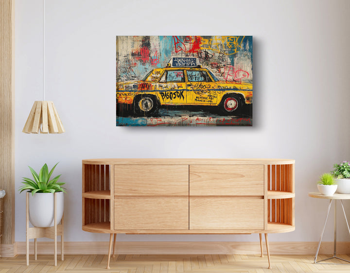 Graffiti Taxi Urban Black Wall Art Print
