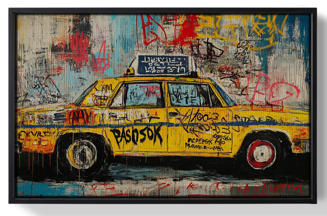Framed Graffiti Taxi Urban Black African American canvas print for home decor