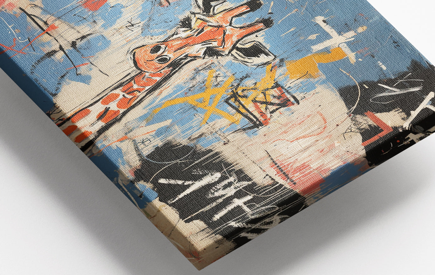 Close-up of Blue Giraffe Graffiti Black African American canvas print detail