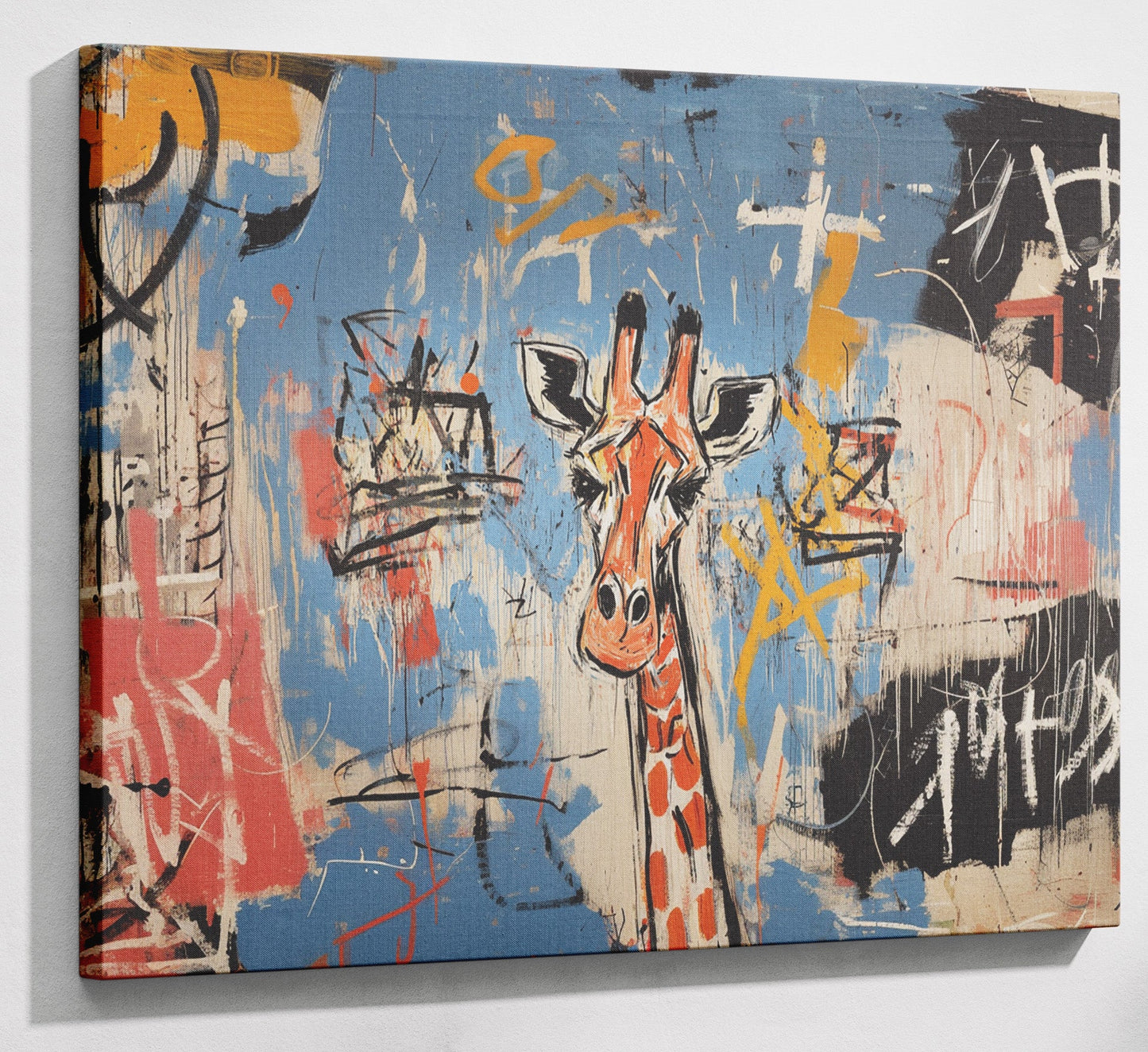 Blue Giraffe Graffiti Black African American canvas print canvas print with visible wall art format