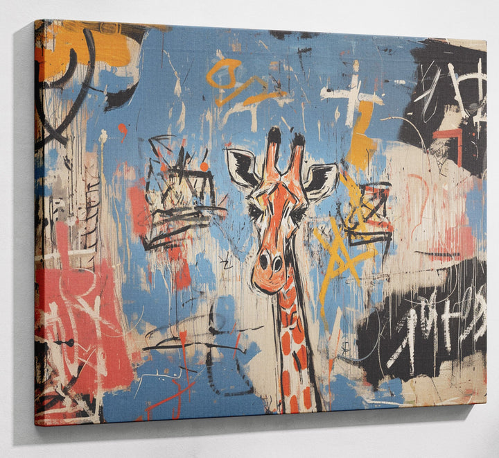 Blue Giraffe Graffiti Black African American canvas print canvas print with visible wall art format
