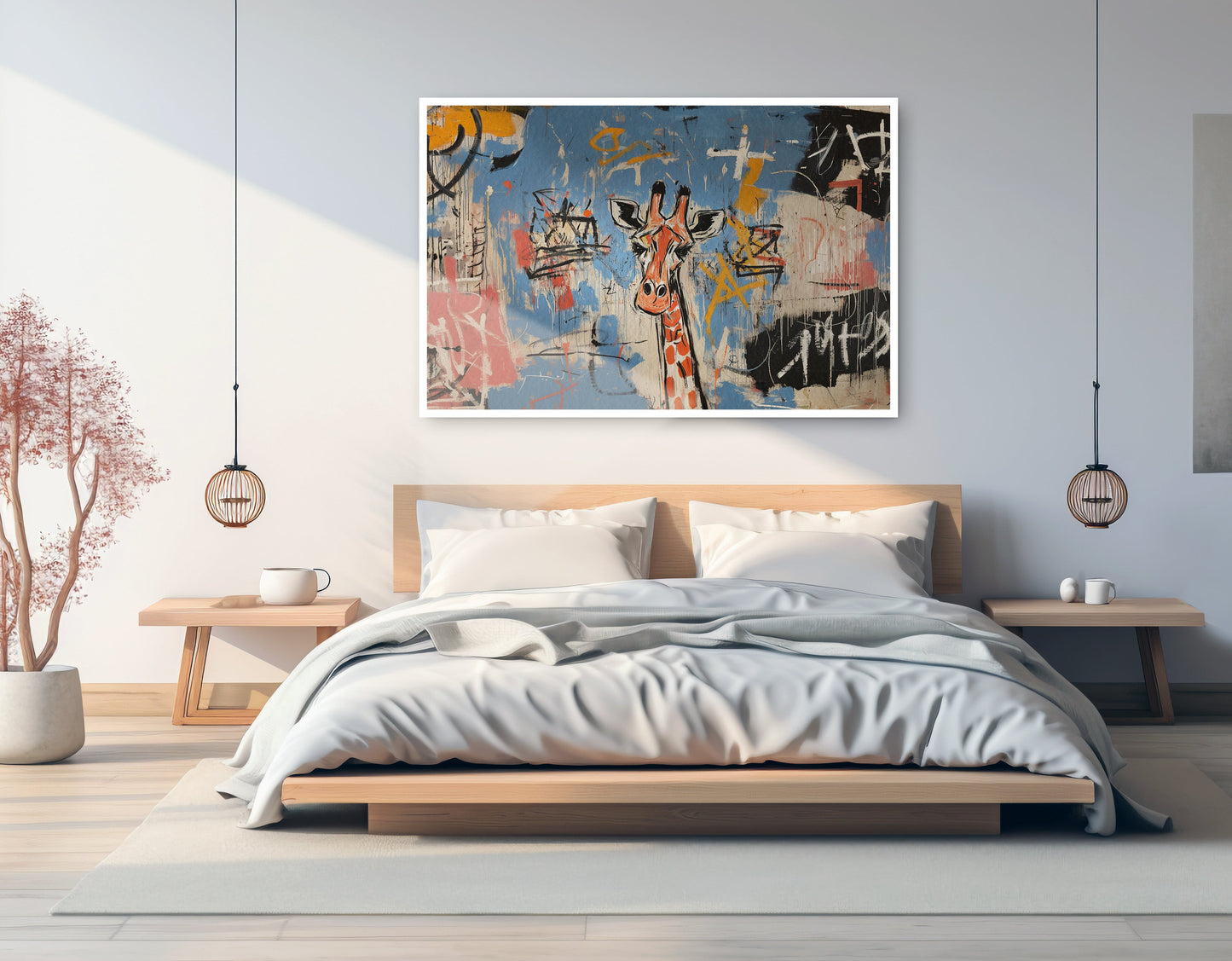 Blue Giraffe Graffiti Black African American canvas print artwork view