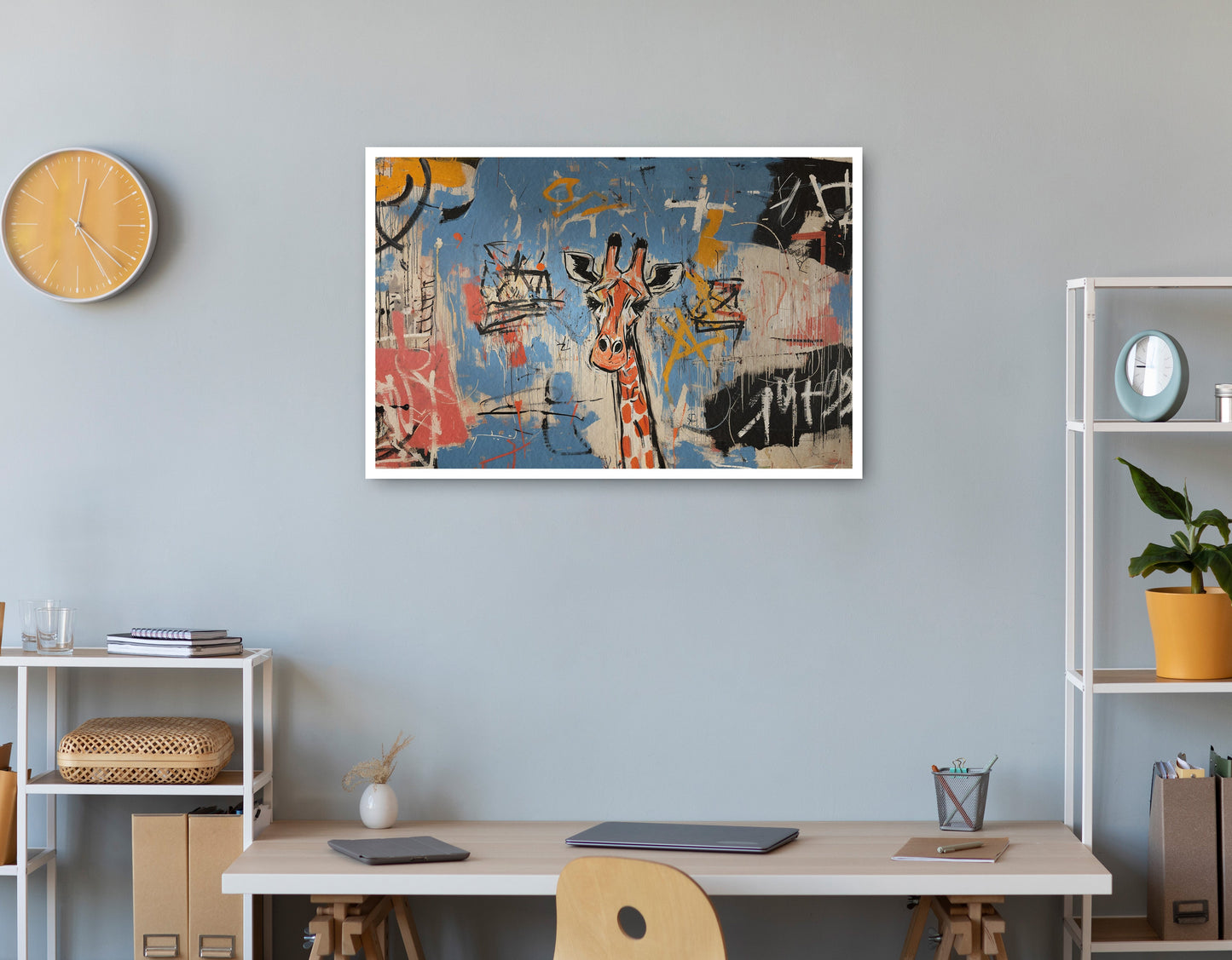Blue Giraffe Graffiti Black African American canvas print print view