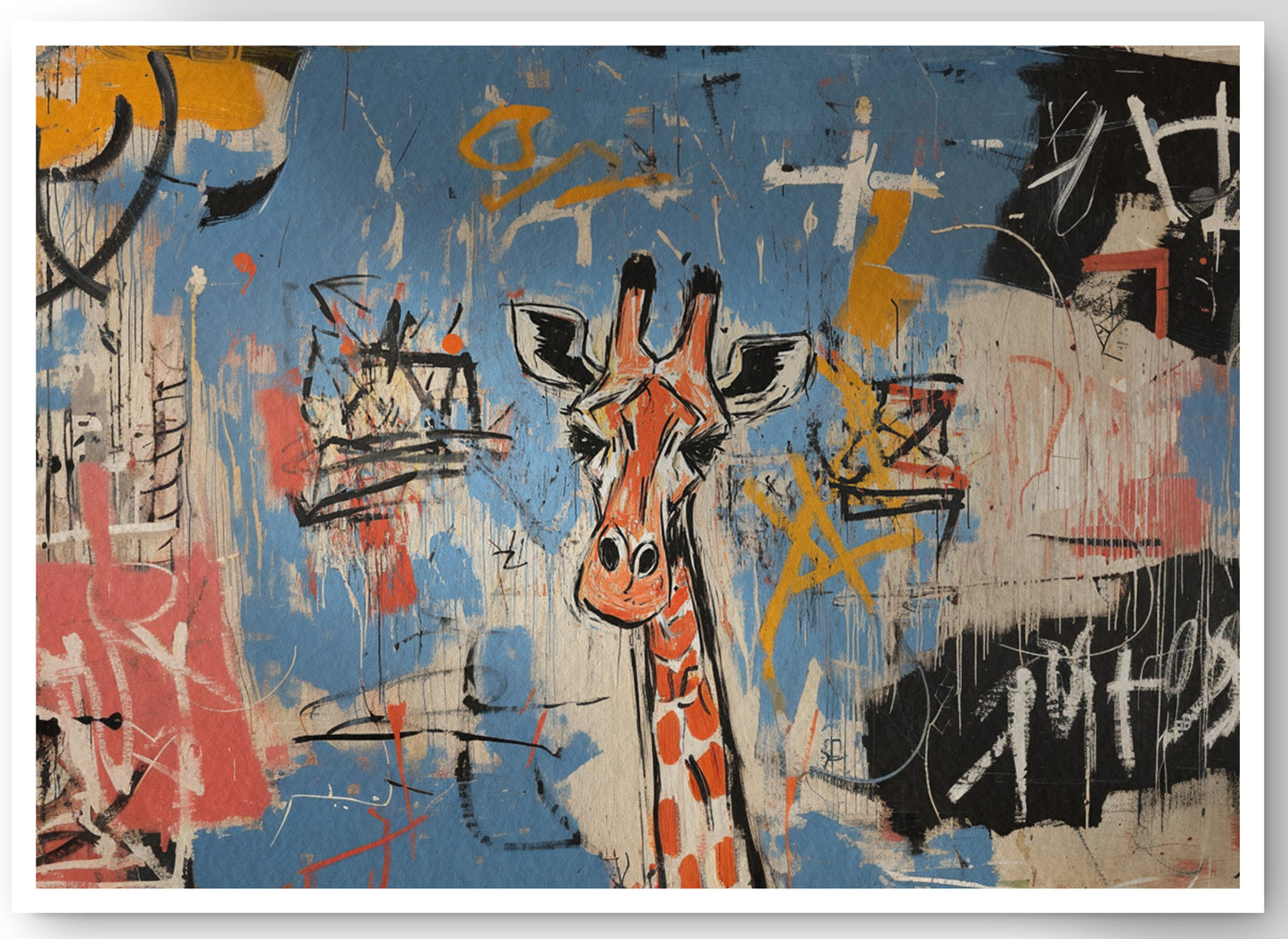 Blue Giraffe Graffiti Black African American canvas print by MoomZee Artwork
