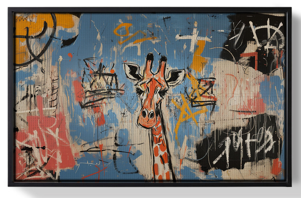 Framed Blue Giraffe Graffiti Black African American canvas print for home decor