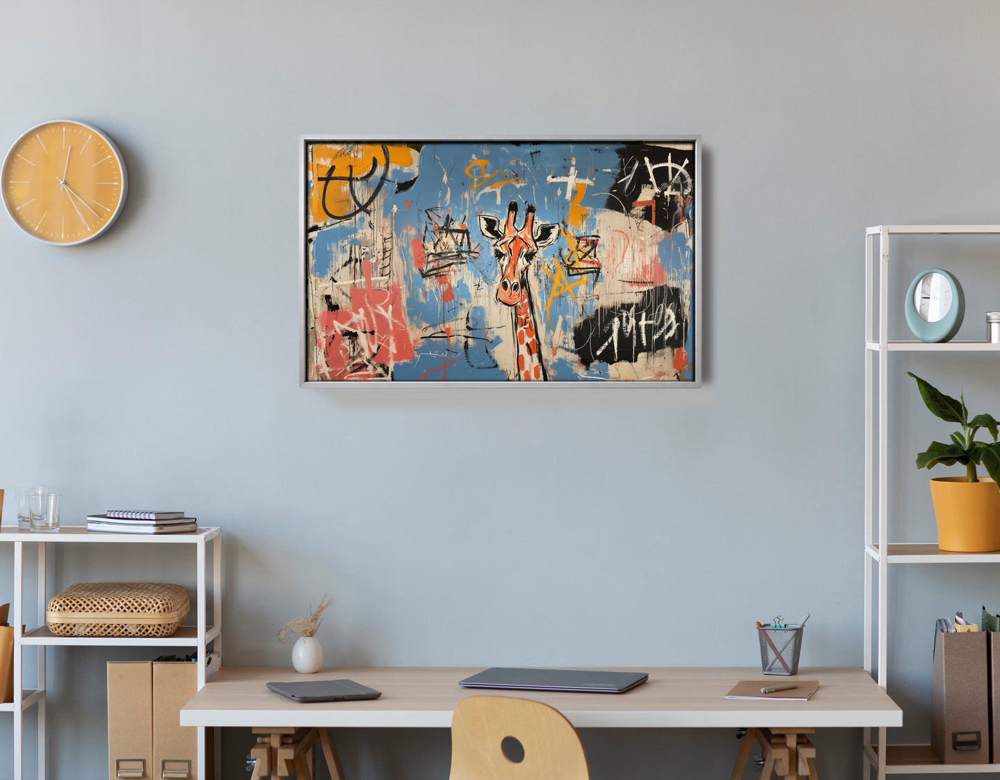 Blue Giraffe Graffiti Black African American canvas print view 60