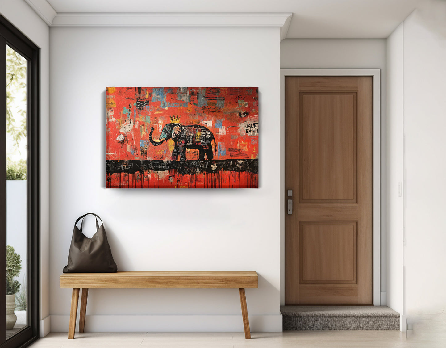 Elephant Graffiti African American canvas print displayed as entryway wall decor