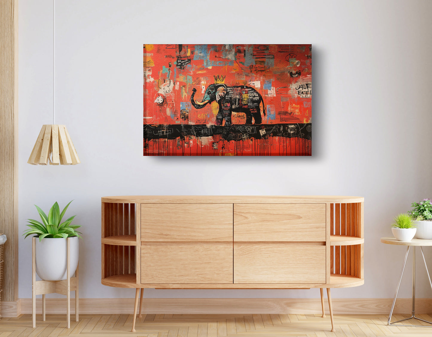 Elephant Graffiti African American canvas print displayed as living room wall decor