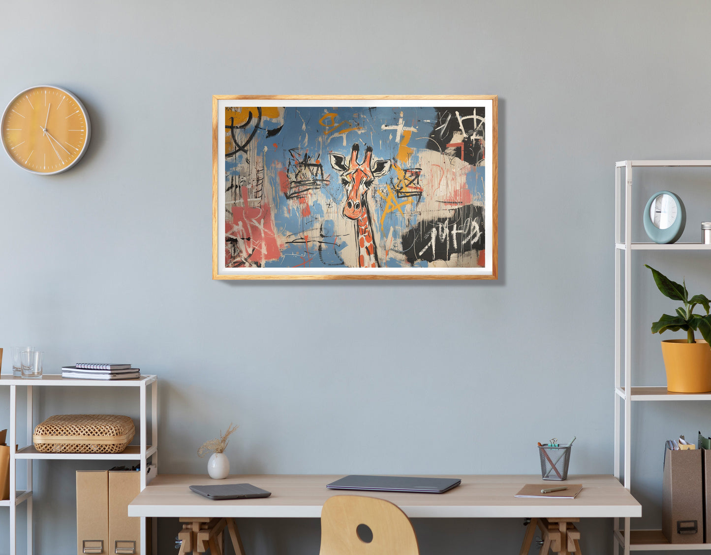 Blue Giraffe Graffiti Black African American canvas print view 78