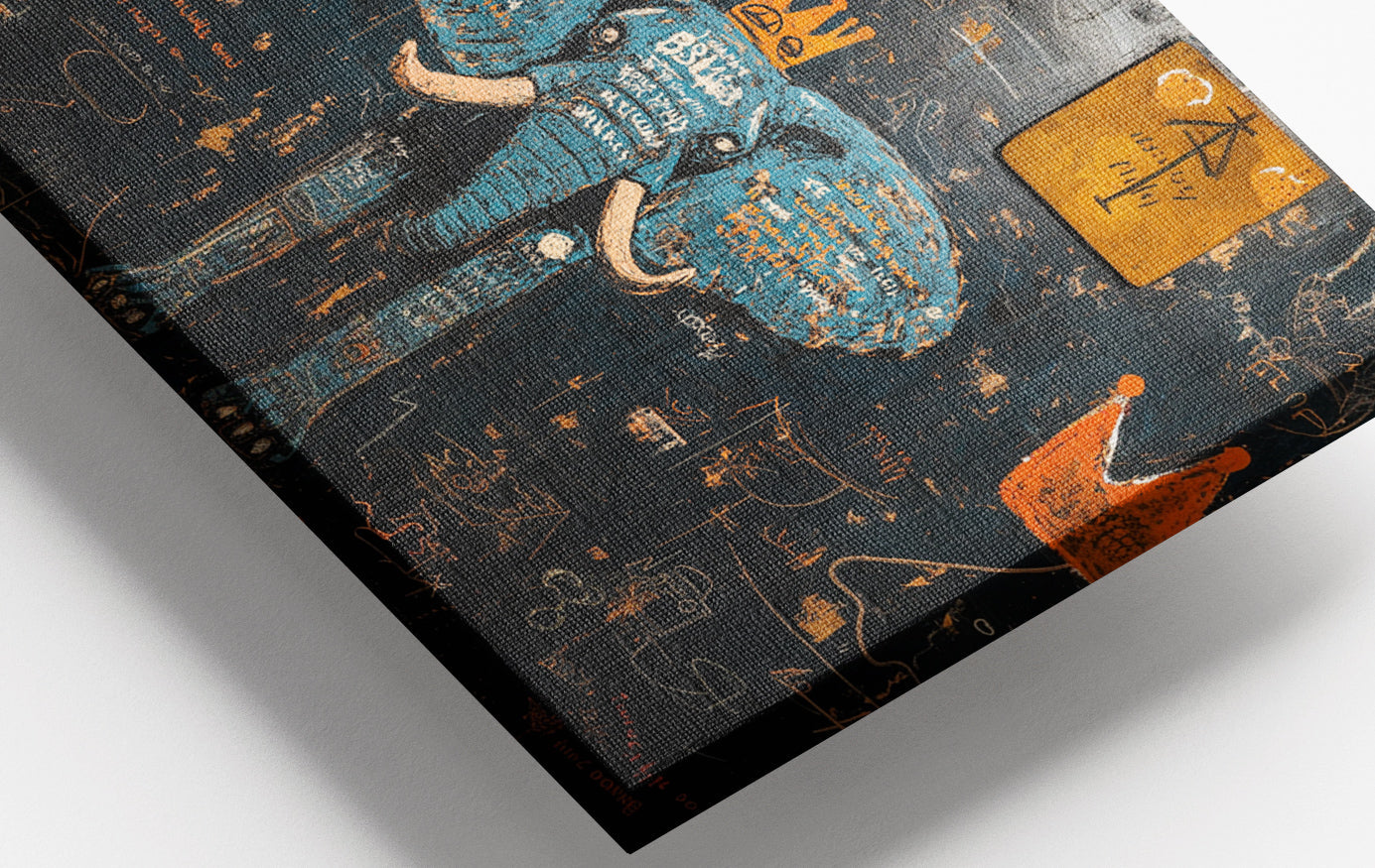 Close-up of Blue Elephant Graffiti Black African American canvas print detail