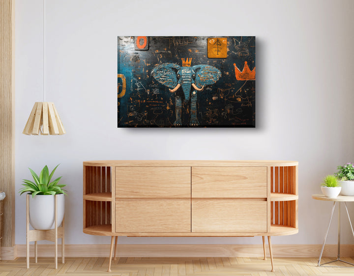 Blue Elephant Graffiti Black Wall Art