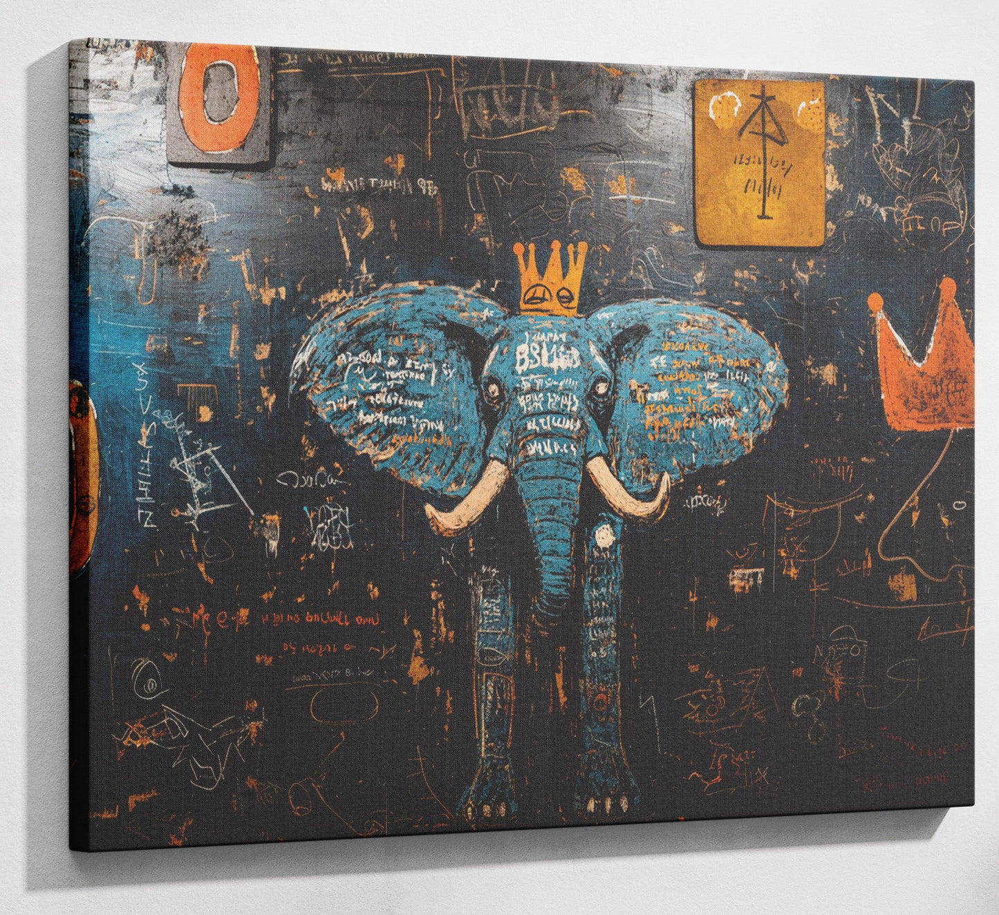 Blue Elephant Graffiti Black African American canvas print canvas print with visible wall art format