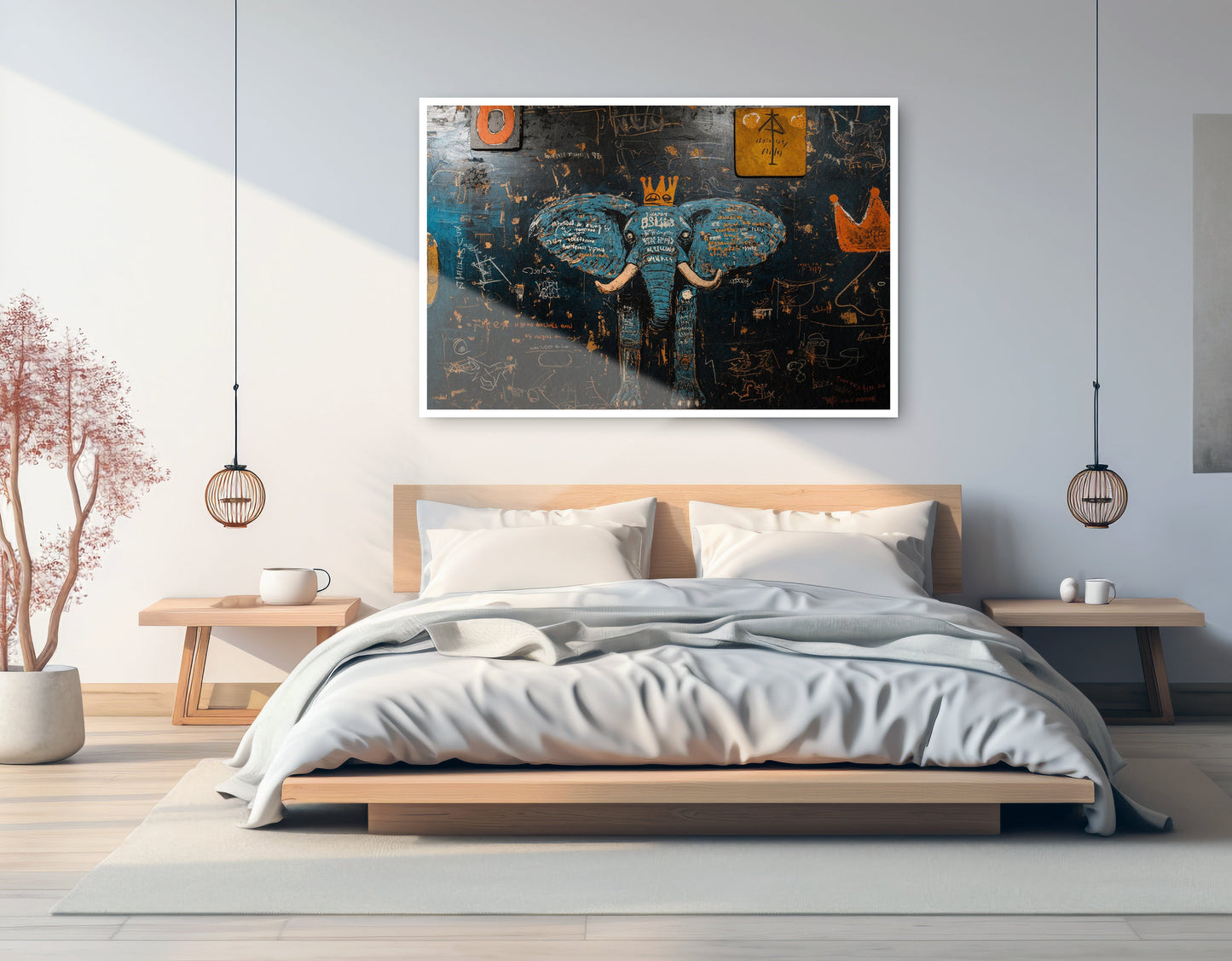 Blue Elephant Graffiti Black African American canvas print artwork view