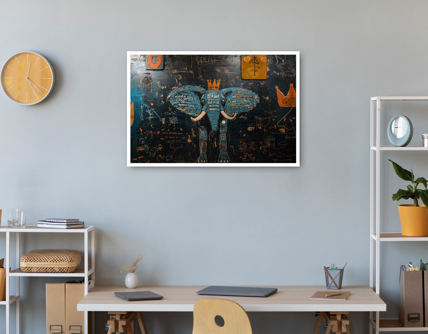 Blue Elephant Graffiti Black African American canvas print print view