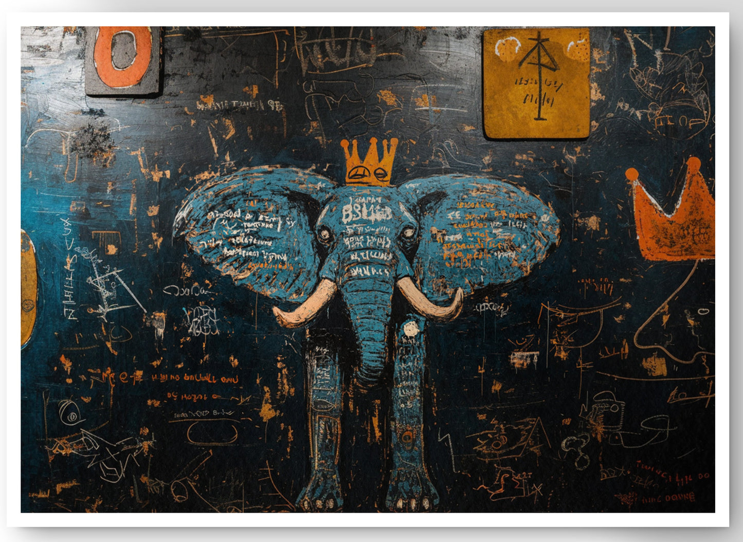 Blue Elephant Graffiti Black African American canvas print by MoomZee Artwork