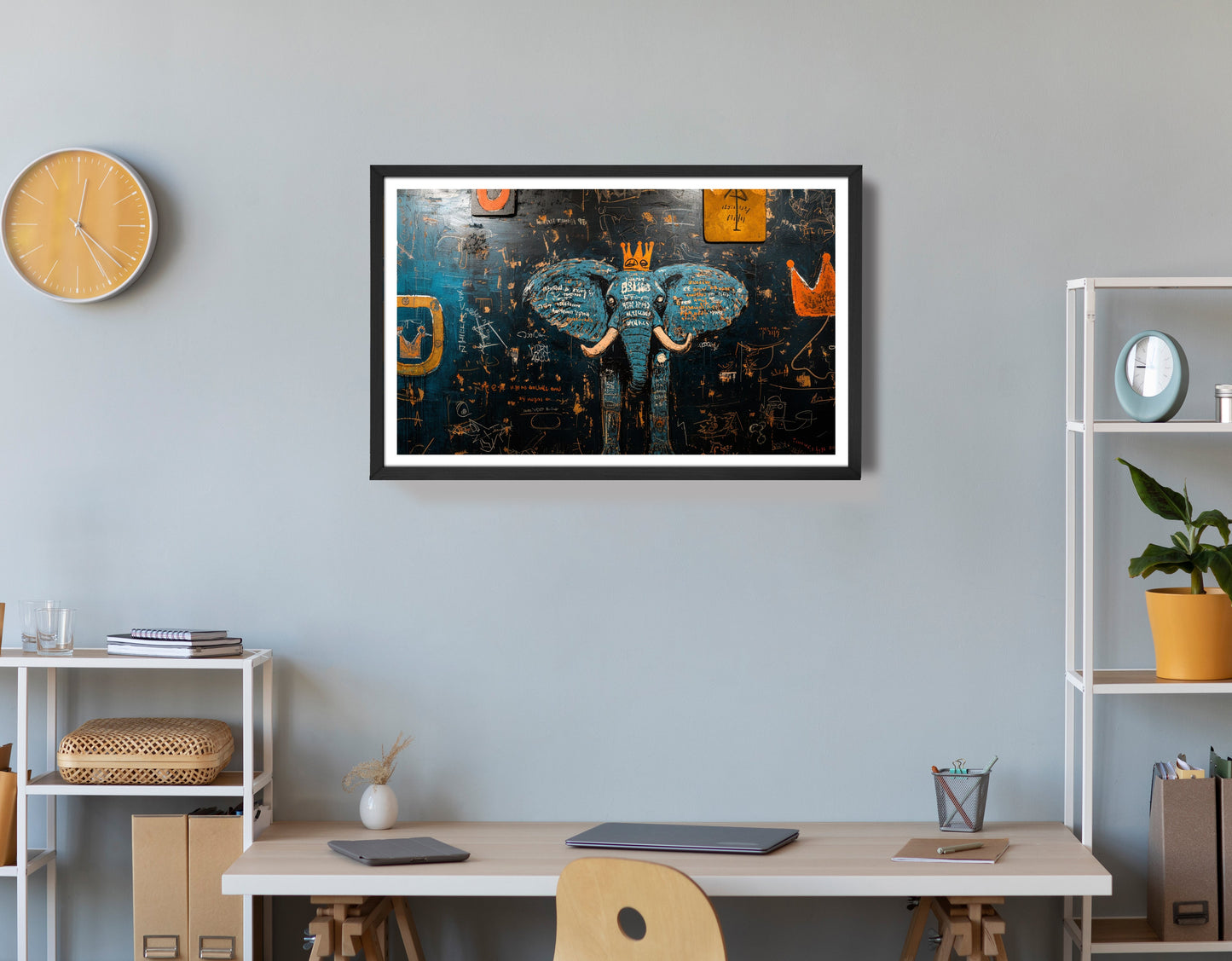 Blue Elephant Graffiti Black African American canvas print view 72