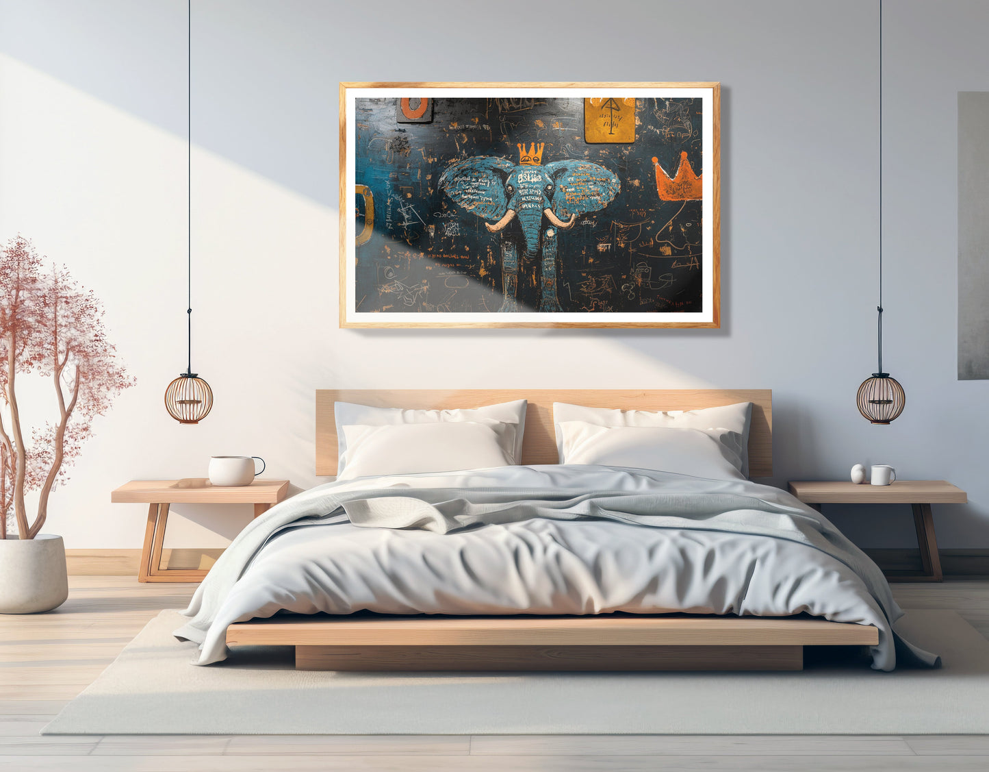 Blue Elephant Graffiti Black African American canvas print view 75