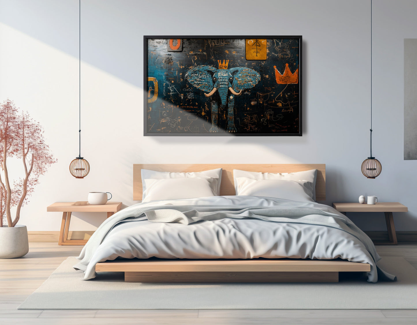 Blue Elephant Graffiti Black African American canvas print view 27