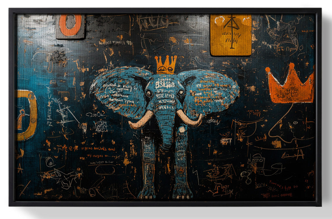 Framed Blue Elephant Graffiti Black African American canvas print for home decor