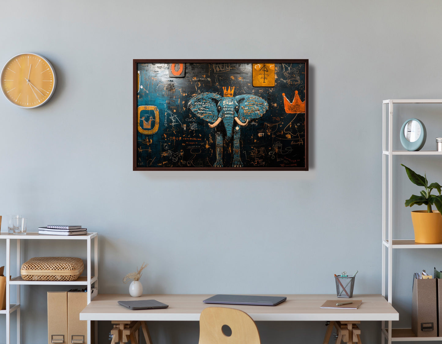Blue Elephant Graffiti Black African American canvas print view 36