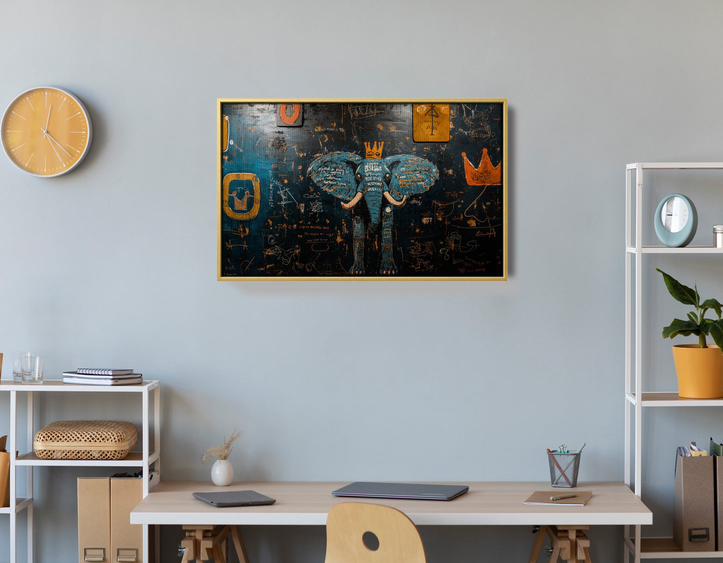 Blue Elephant Graffiti Black African American canvas print view 42