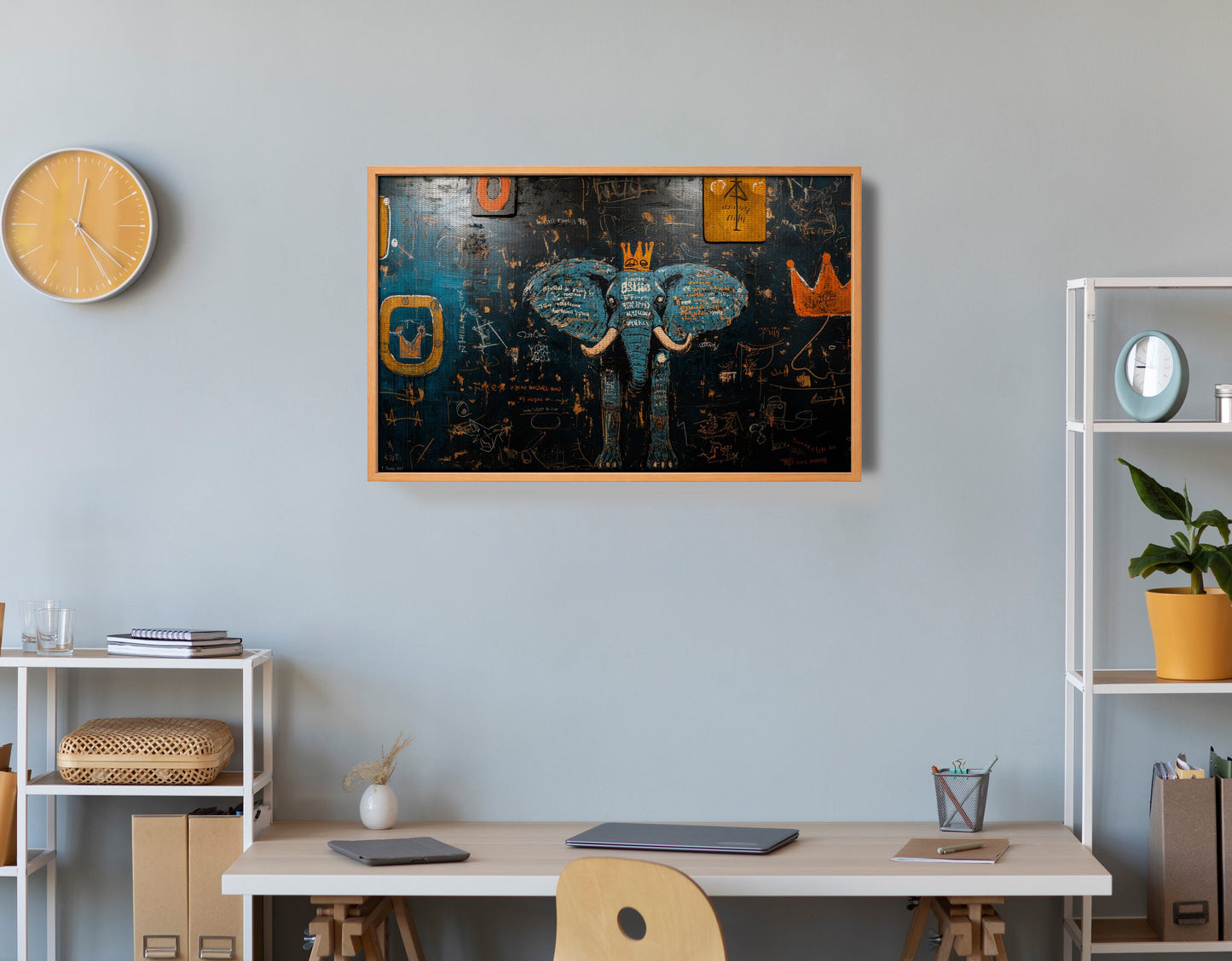 Blue Elephant Graffiti Black African American canvas print view 48