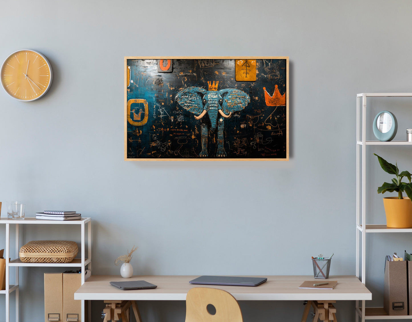 Blue Elephant Graffiti Black African American canvas print view 54