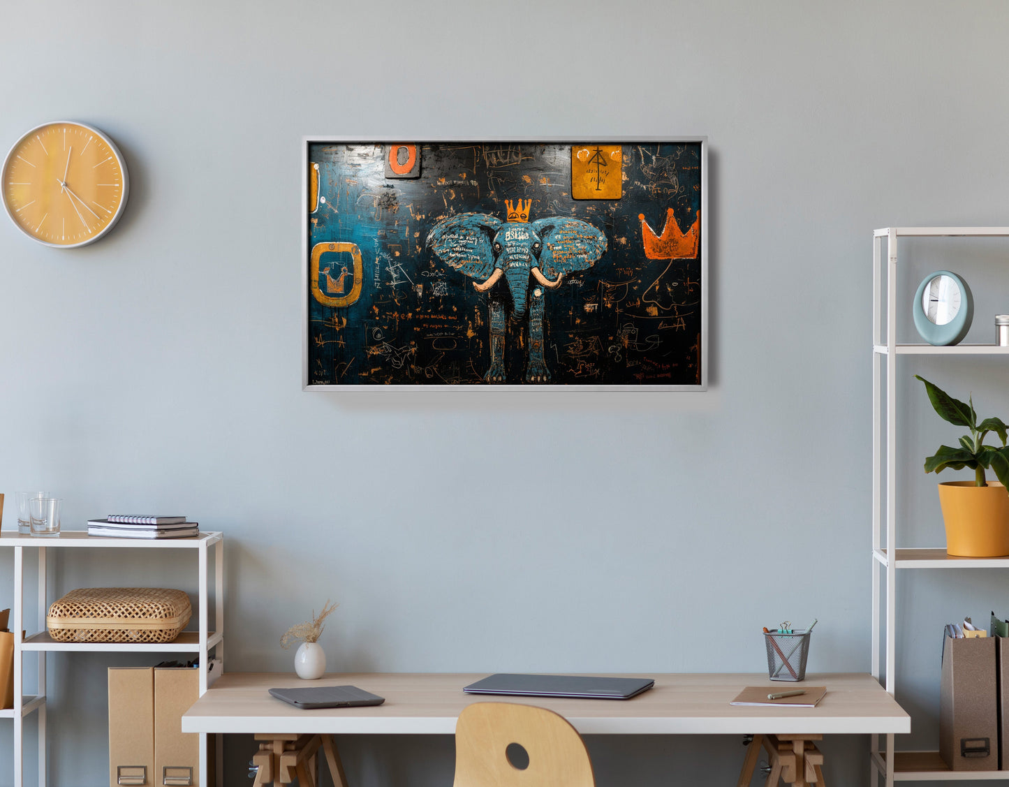 Blue Elephant Graffiti Black African American canvas print view 60