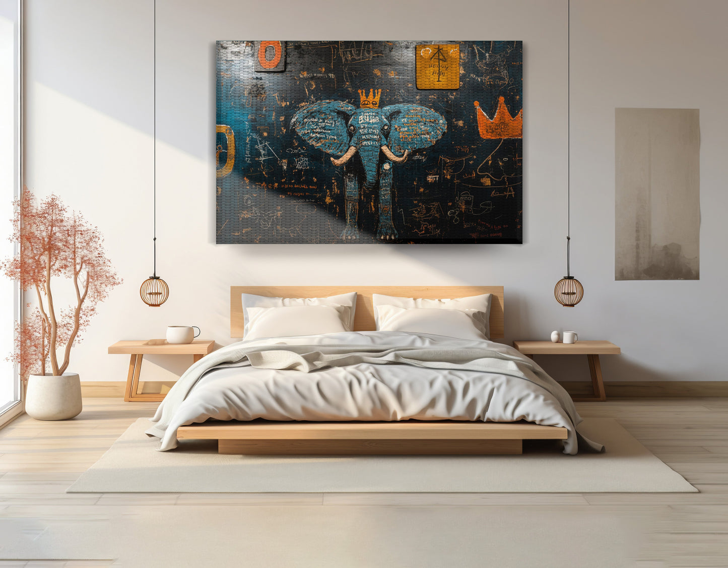 Blue Elephant Graffiti Black African American canvas print view 15