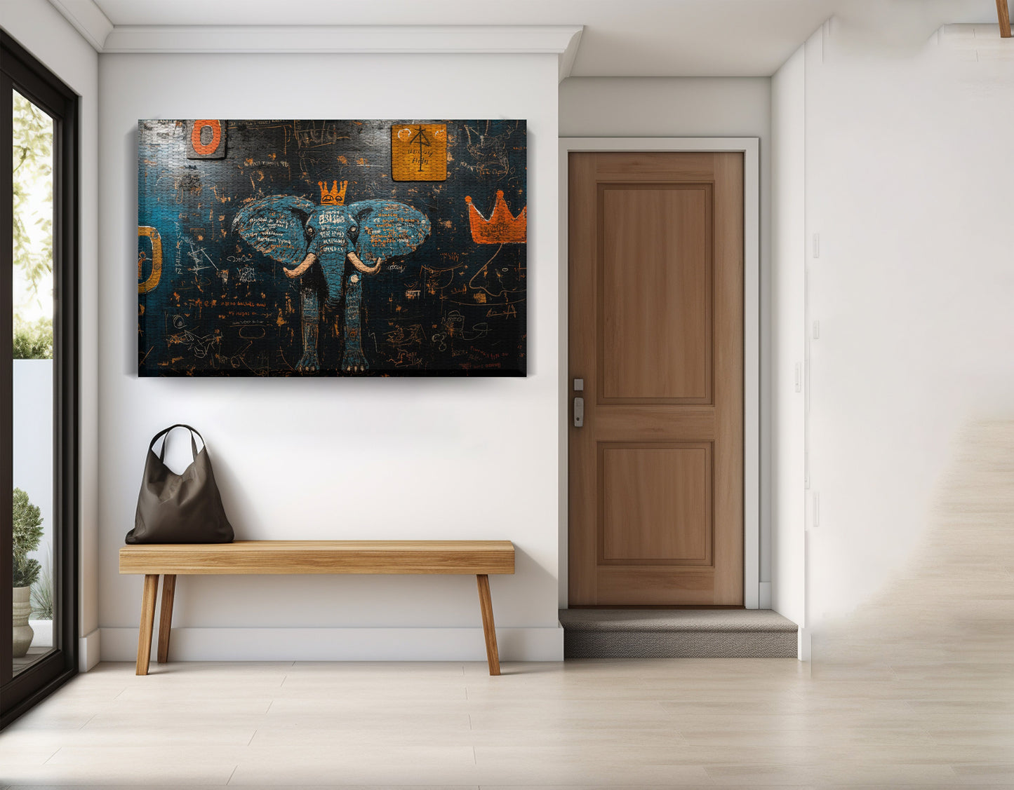 Blue Elephant Graffiti Black African American canvas print view 17